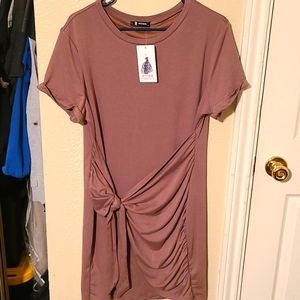 Mocha Brown Bodycon Front Tie Dress